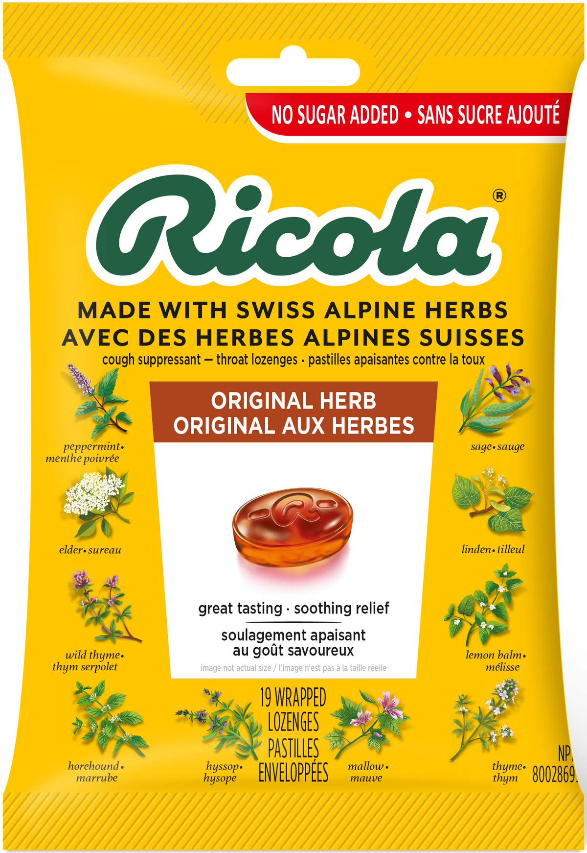 Ricola Original Herb No Sugar Added Wrapped Lozenges 19ct