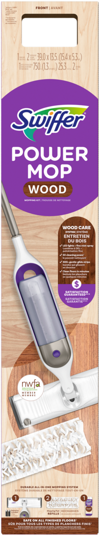 Swiffer Power Mop Wood Mopping Kit 1 Power Mop + 2 Mopping Pad Refills + 1 Floor Cleaner + 2 Batteries